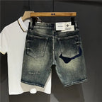 High-end Design Brand Embroidered Elastic Denim Shorts Men's Summer Middle Pants Slim-fitting Korean Breeches Jorts Shorts