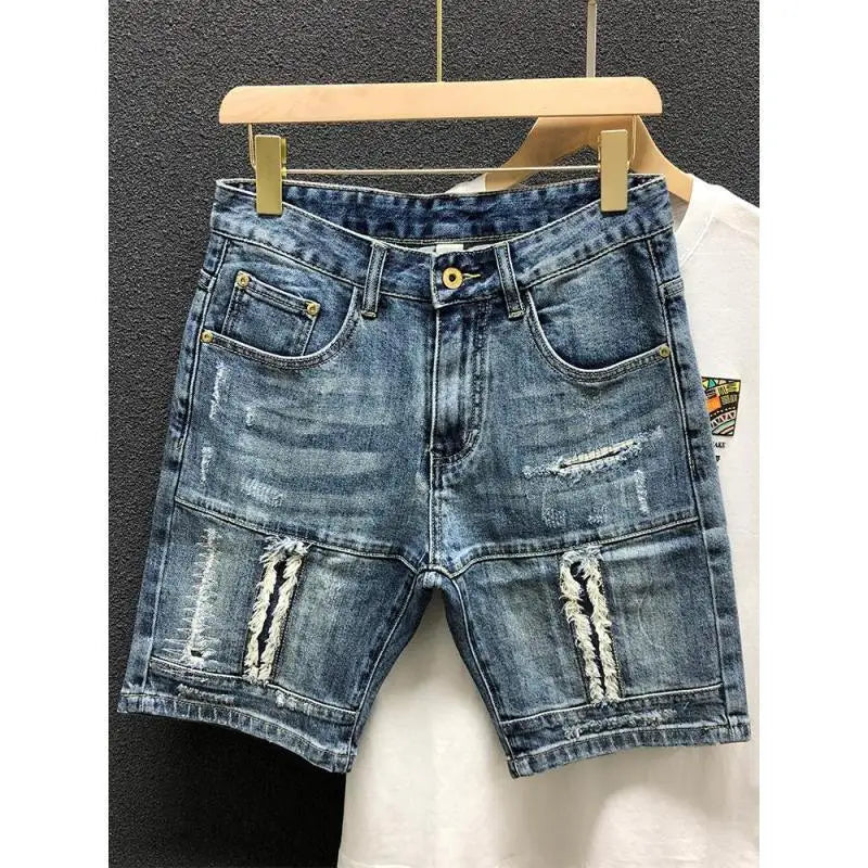 Summer Casual Denim Knee Length Jeans Shorts for Men with Ripped Holes Boyfriend Classic Streetwear Luxury Jeans Shorts for Men