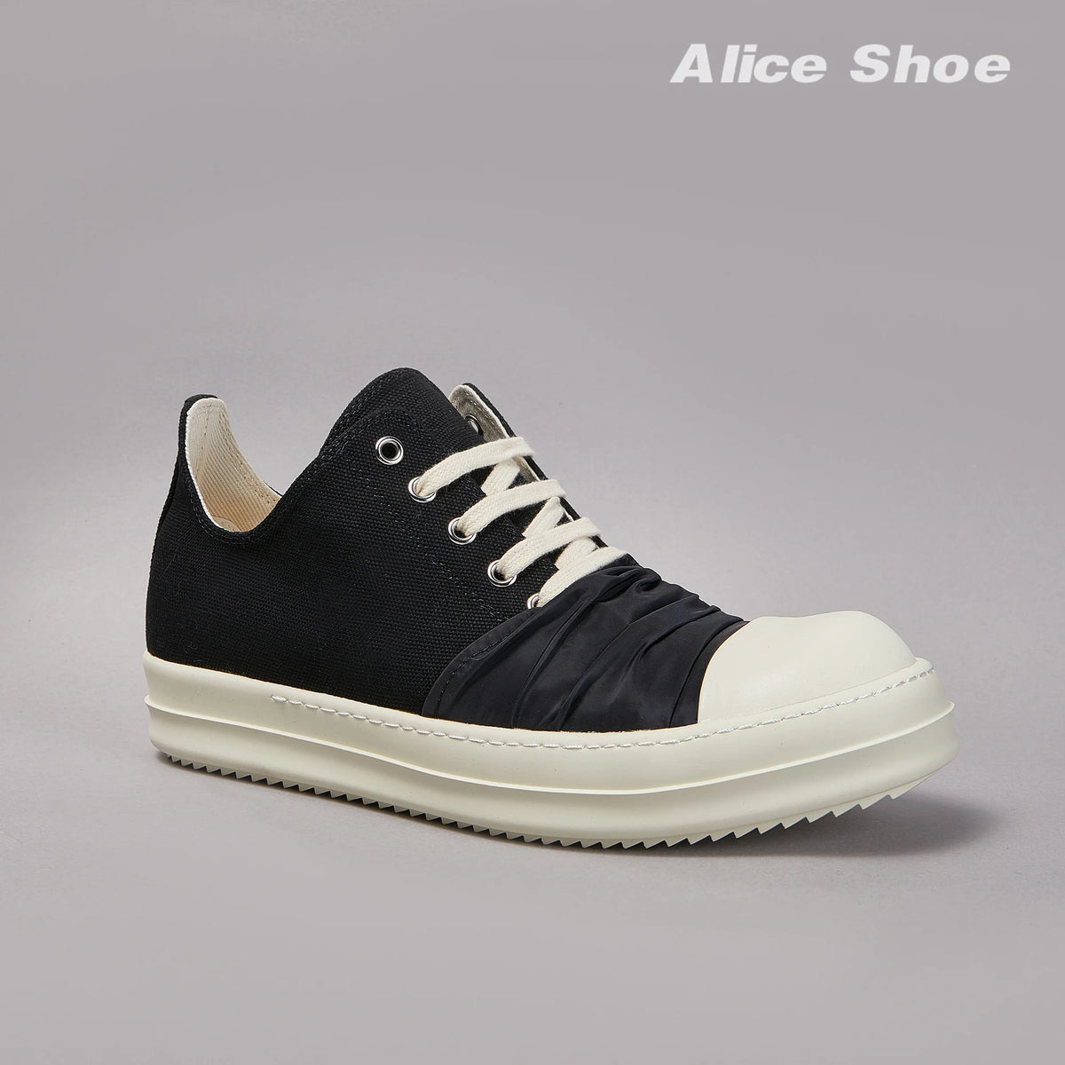 PENDRA Pleated Noir Black Canvas High-Top Zip Thick-Sole Edition 2 Platform Sneakers