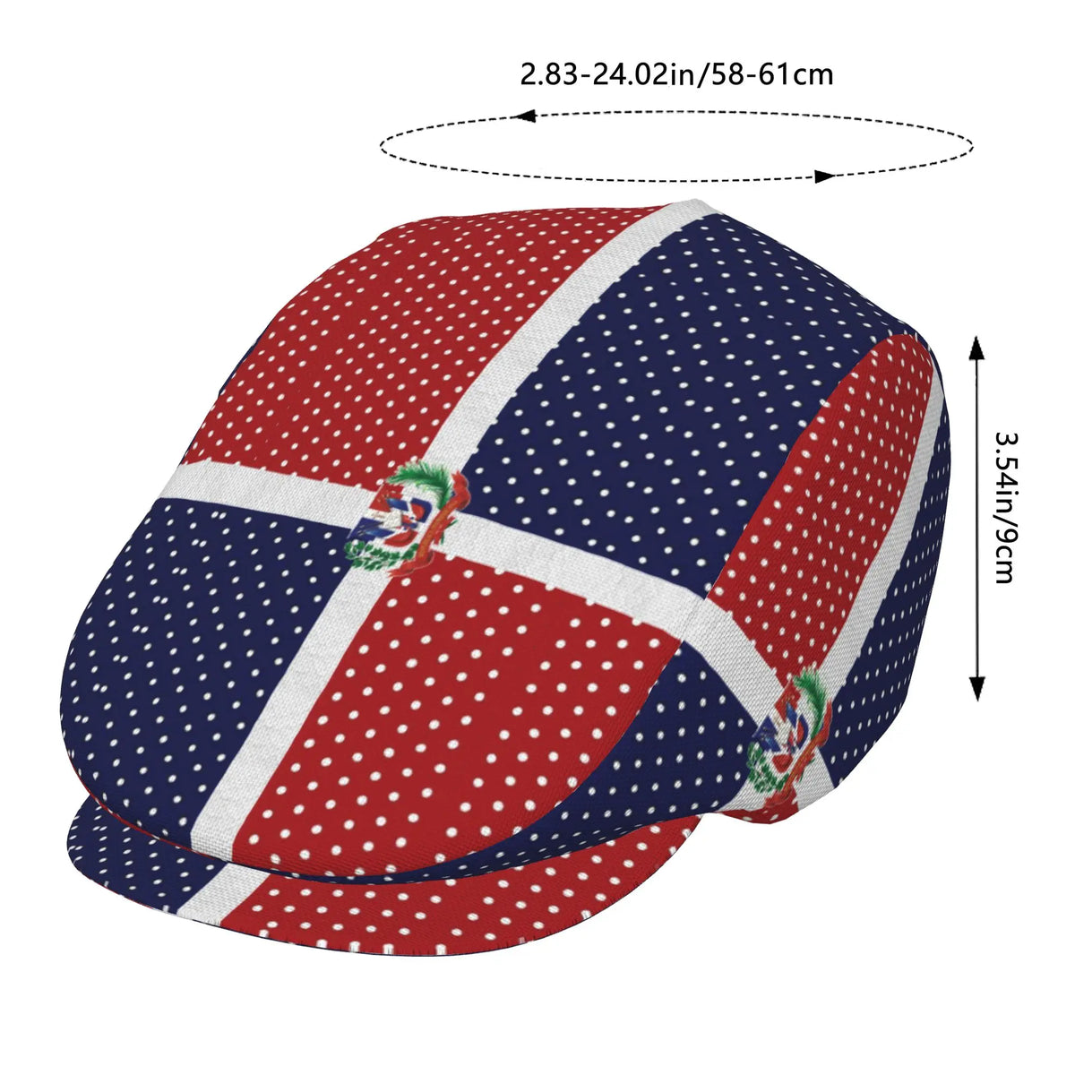 Flat-Top Hats Featuring a Polka Dot Design of The Dominican Flag, Suitable for Both Men And Women, Including Newsboy Caps