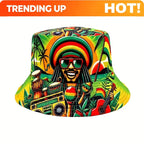 PENDRA Hip-hop Jamaican Character Print Double-sided Bucket Lightweight Fisherman Bucket Hat
