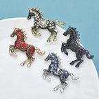PENDRA Enamel Horse Crossing Obstacles Crystal Animal Brooch