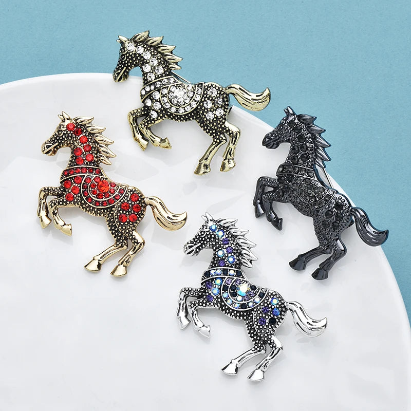 Wuli&baby Enamel Horse Crossing Obstacles Crystal Animal Brooches 4 Colors Jewelry Pins Bag Accessory Gift