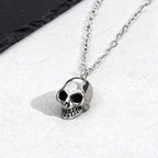 Retro Punk Stainless Steel Skull Necklace for Men,Rock Small Personality Pendant Necklace,Halloween Jewelry