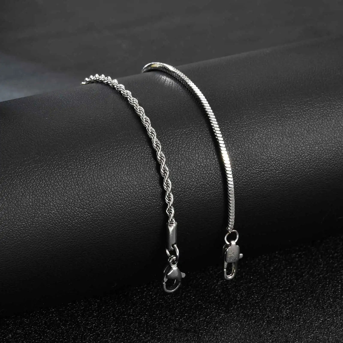 2pcs Men's Chain Bracelets,Silver Color Stainless Steel Rope Twisted Adjustable Chain Wristband,Simple Jewelry Gift for Dad Him