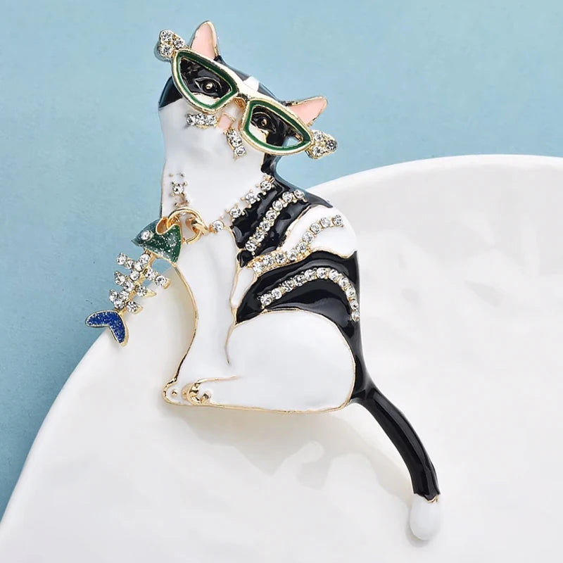 PENDRA Fishbone Cat Enamel Animal Brooch