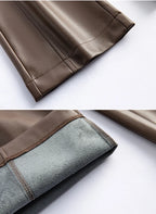 2025 autumn and winter new style leather pants elastic high waisted slim fit commute straight leg pants for women