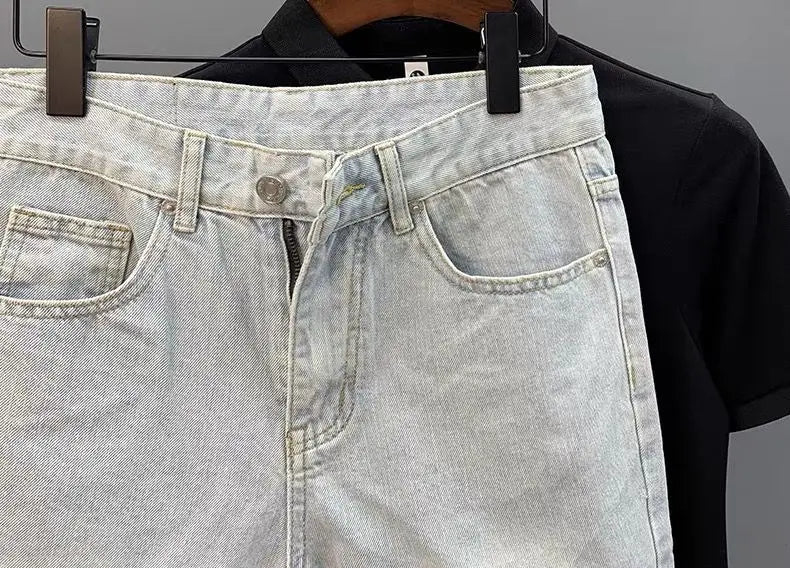 Light Blue Denim Shorts CowBoys Simple Solid Brand Summer New Slim-fit Non-elastic Washed Casual Half Pants Bermuda Shorts