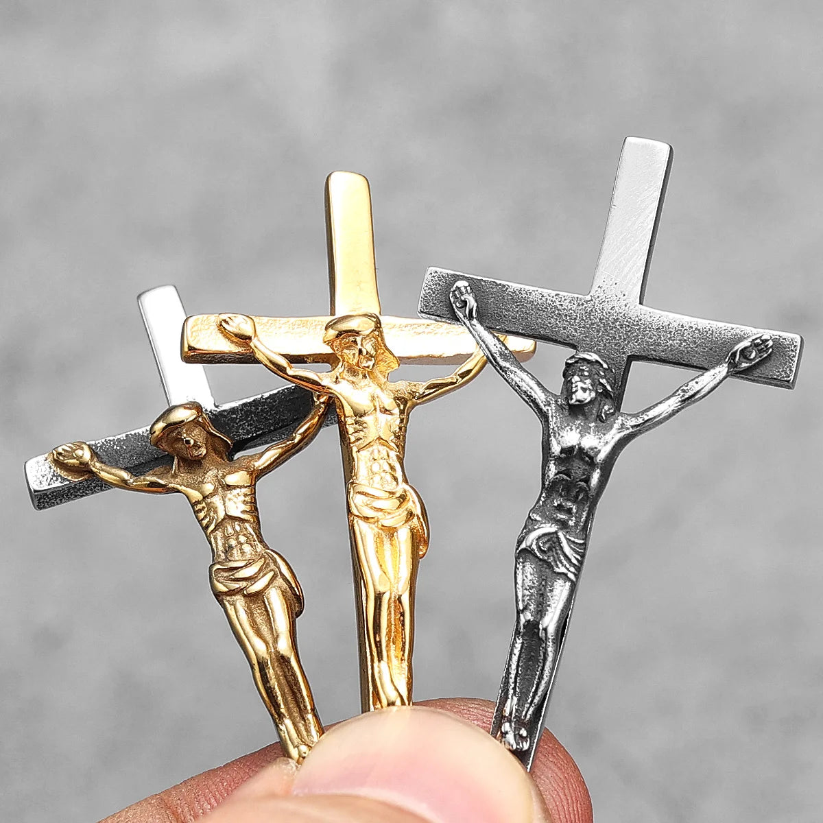 PENDRA Handstand Jesus Cross Steel Necklace