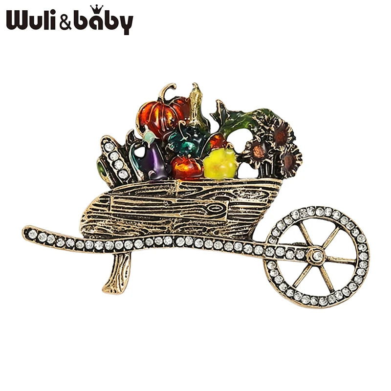 PENDRA Veggiecart Vintage Vegetable Cart Brooch