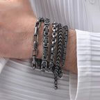 Mens Retro Stainless Steel Chain Bracelet,Punk Geometric Chain Links Wristband Gifts