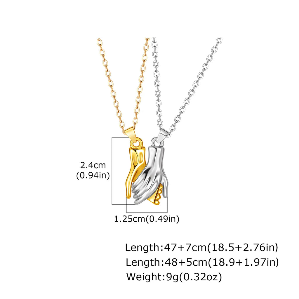 2pcs/set Hand in Hand Couple Necklace for Men Women,Magnetic Couples Metal Pendant Necklaace with Gift Cards,Valentine's Day