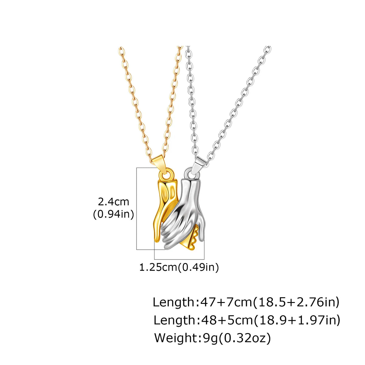 2pcs/set Hand in Hand Couple Necklace for Men Women,Magnetic Couples Metal Pendant Necklaace with Gift Cards,Valentine's Day