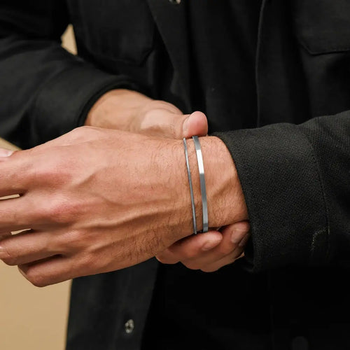 2pcs Men's Chain Bracelets,Stainless Steel Cuff Bangle Bracelet,Casual Jewelry Set to Husband Dad