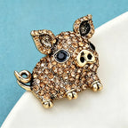 PENDRA Pigletique Enamel Rhinestone Pig Brooch