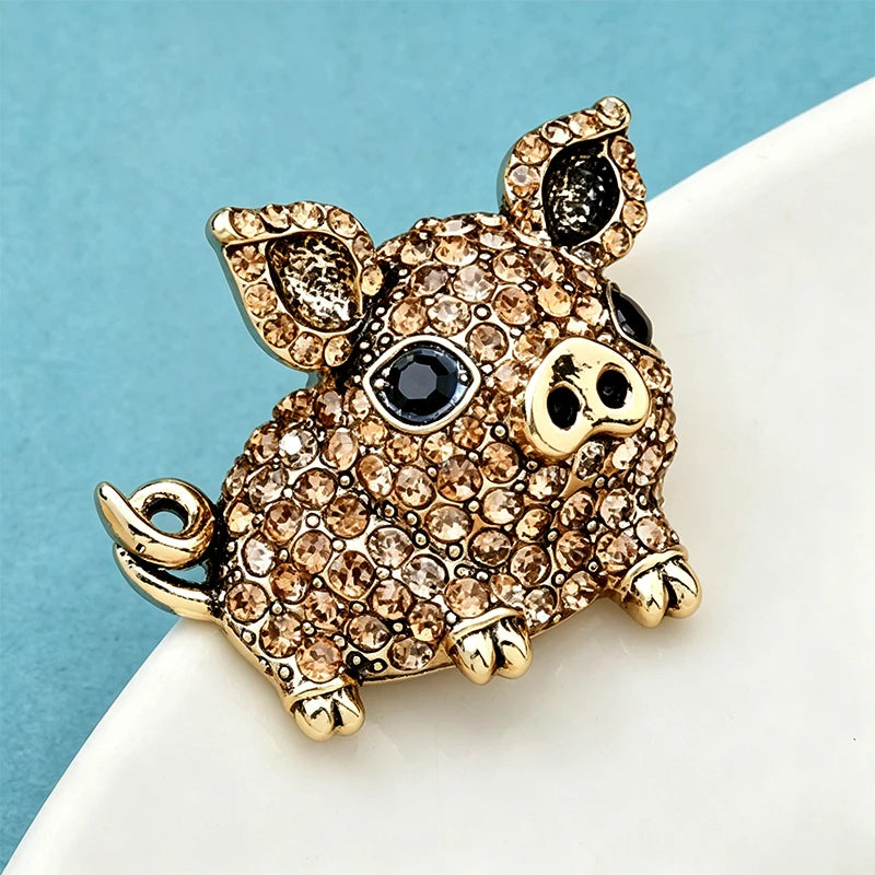 PENDRA Pigletique Enamel Rhinestone Pig Brooch