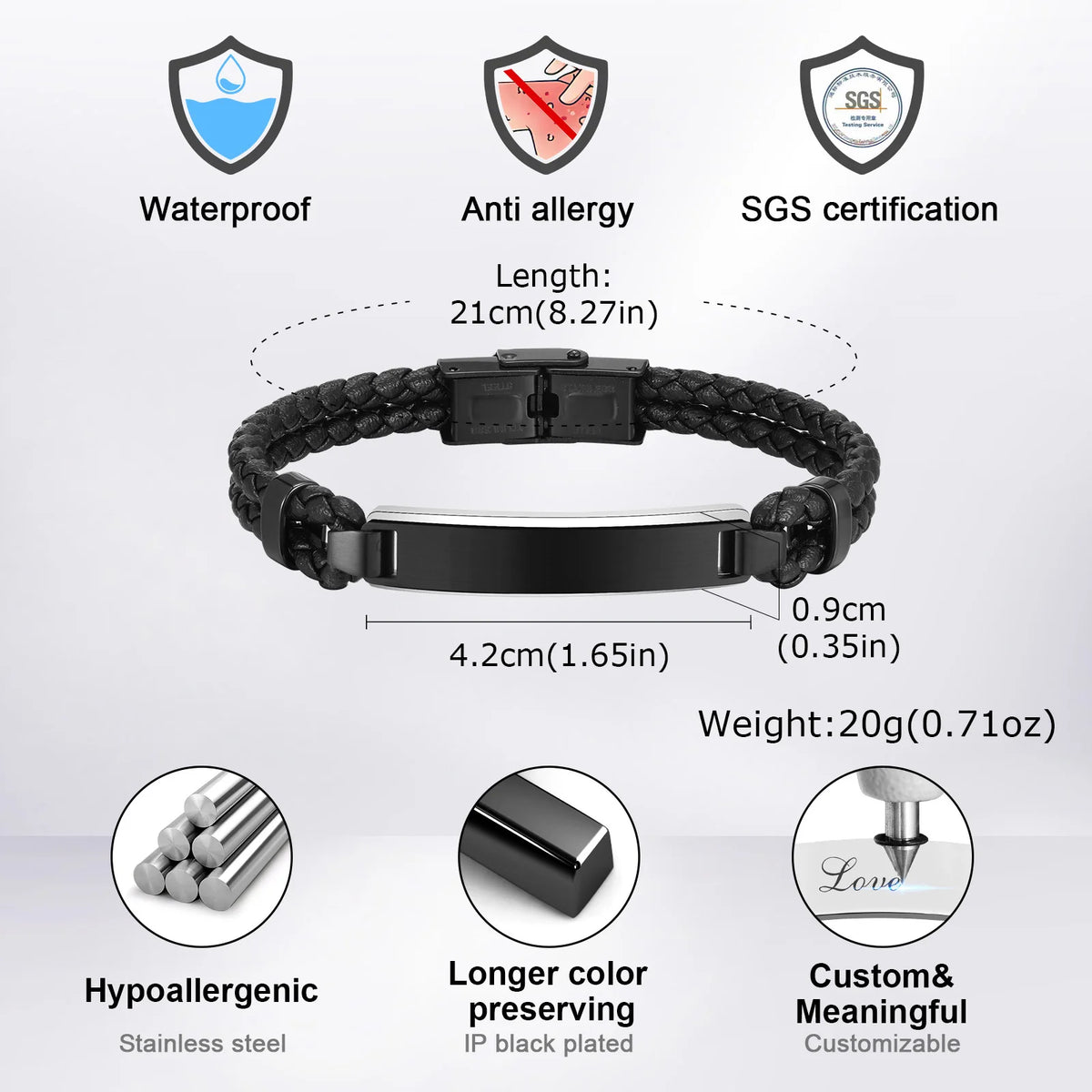 Stylsh Customized Bracelets for Men,Double Microfiber Round Leather Rope Wristband,Personalized Gentle Gifts to AHusband