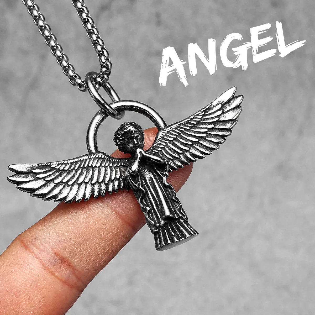 Angel Wing Pray Amulet Stainless Steel Men Necklaces Pendant Chain Punk New in For Couple Women Fashion Jewelry Gifts Wholesale