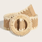 PENDRA Zaraellea Straw Round Buckle Boho Belt