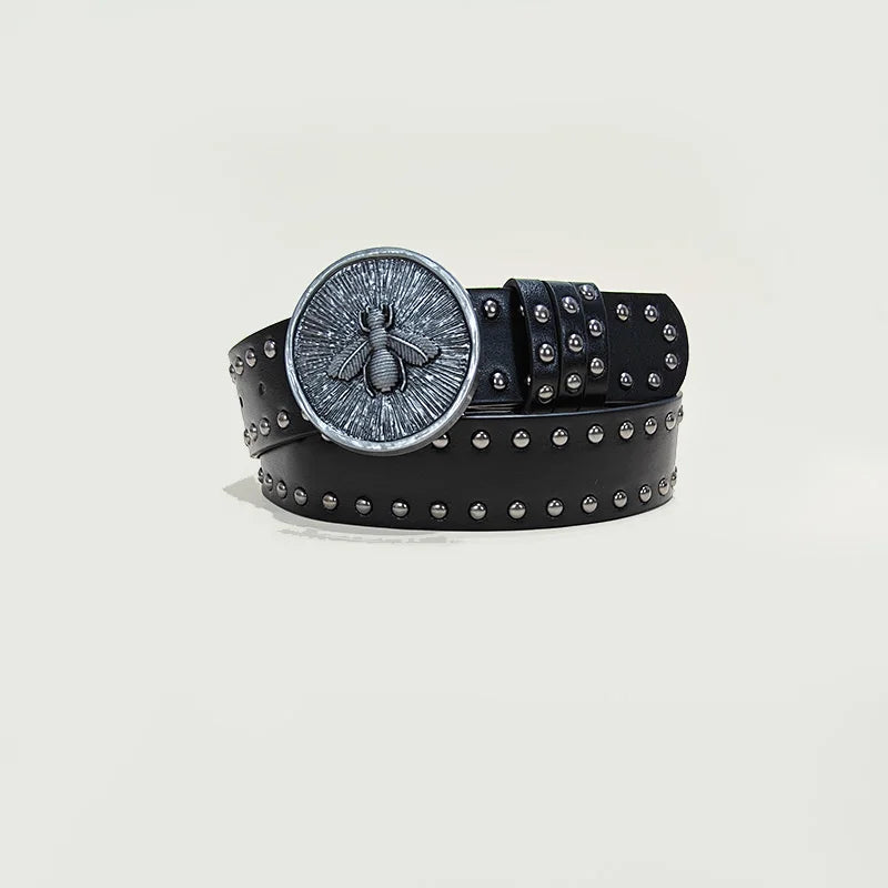 Unisex Desinger Belts For Women and Men High Quality Luxury Brand Punk Black Rivet Jeans Belt Skull Wolf Buckle Gothic Waistband