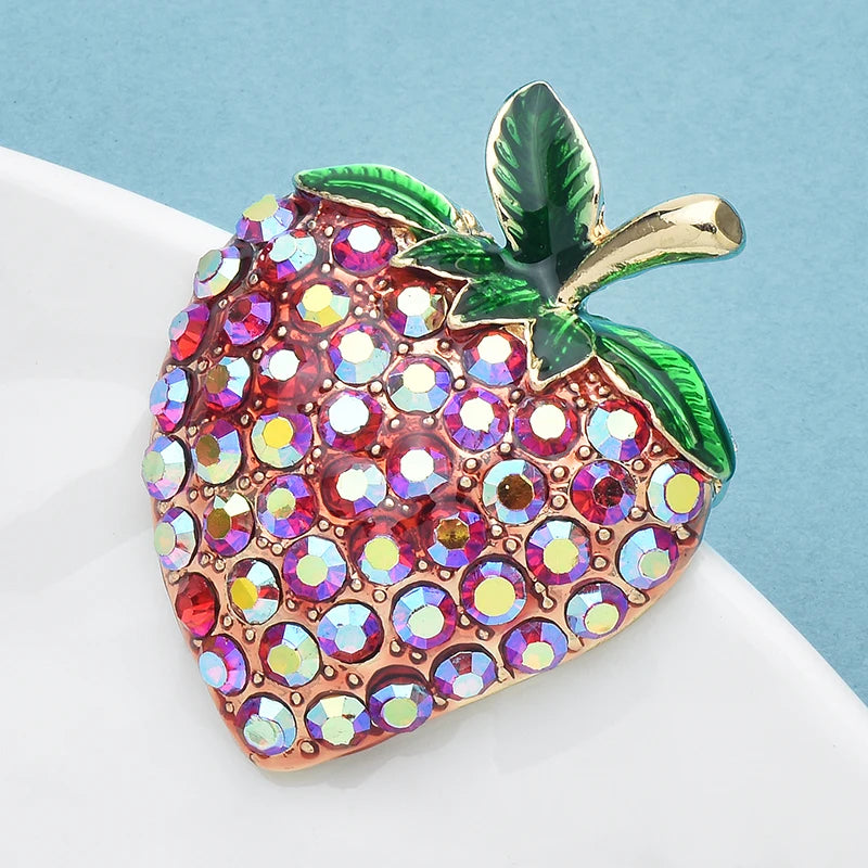 PENDRA Berryshine Red Rhinestone Strawberry Brooch