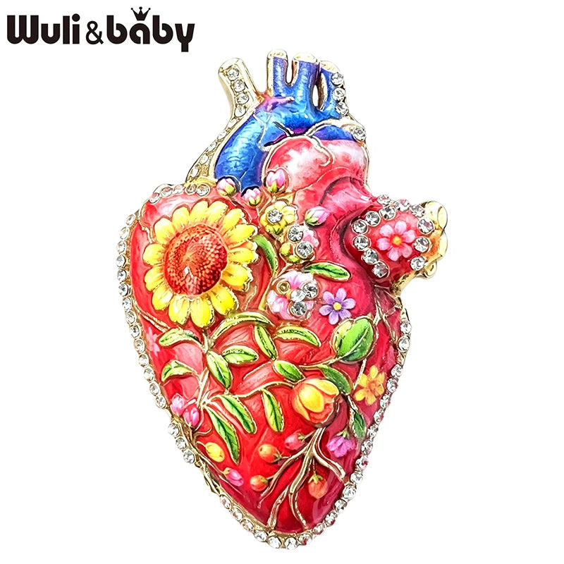 PENDRA Fable 4-Color Rhinestone Floral Heart Brooch