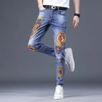 Spring Autumn Harajuku Fashion Art Craft Graphical Paintings 2000s Streetwear Male Slim Boyfriend Stylish Pants Denim Jeans Men