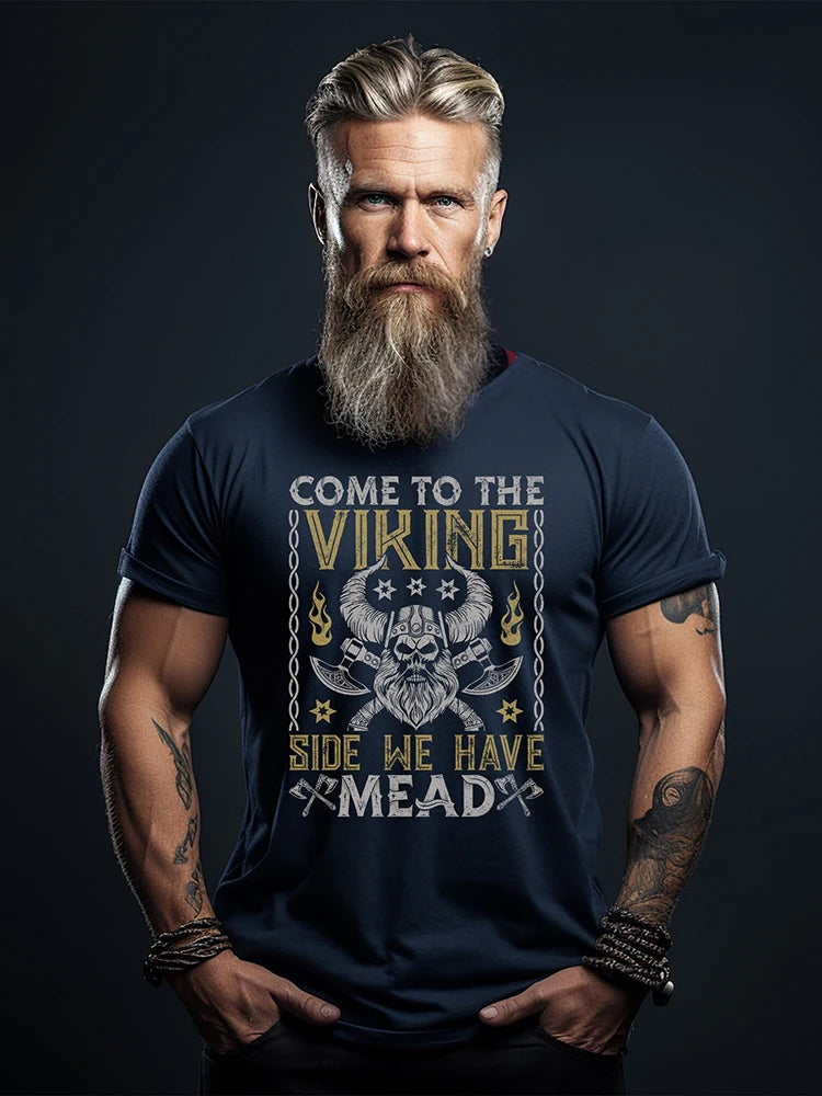 Summer Everyday Casual Men's T-shirt Fashionable Street Men's T-shirt Outdoor Sports Comfort Men's Short Sleeve Top Viking Print