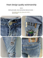 Luxury Brand Men's Slim Denim Jeans Casual Pencil Pants with Embroidery 2024 New Korean Fashion Autumn Summer Blue Long Pants