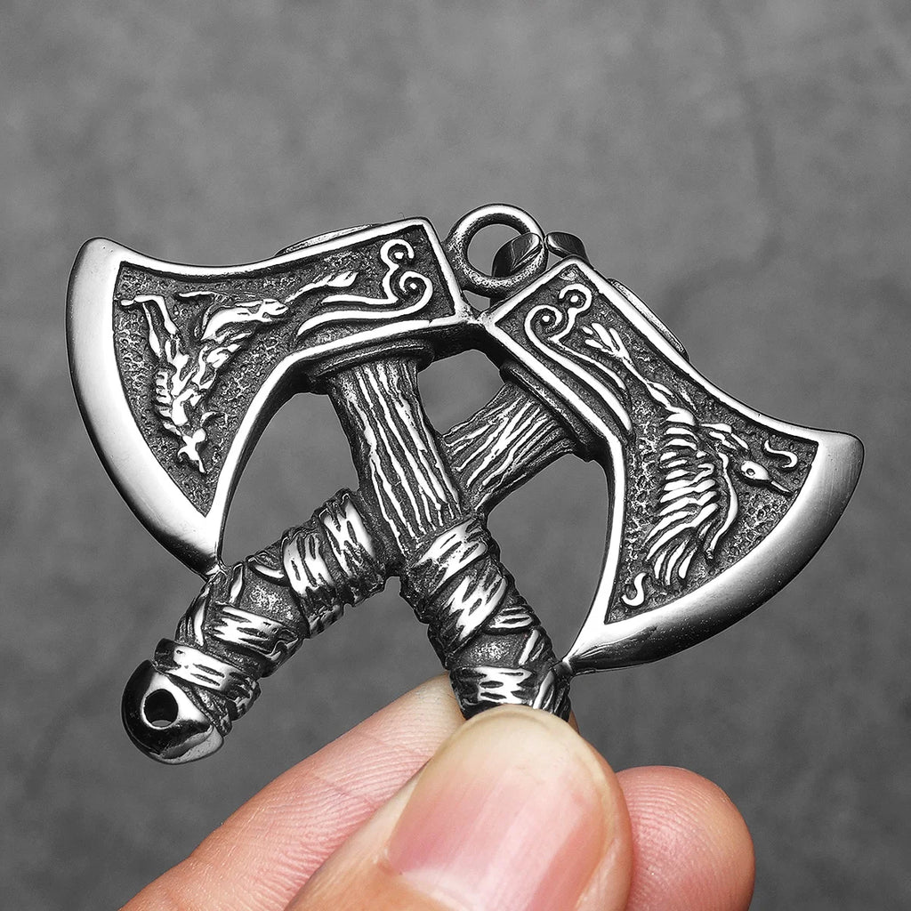 Viking Double Axe Men Necklaces Stainless Steel Pendant Chain Women Punk Fashion Jewelry New In Accessories Gifts Wholesale
