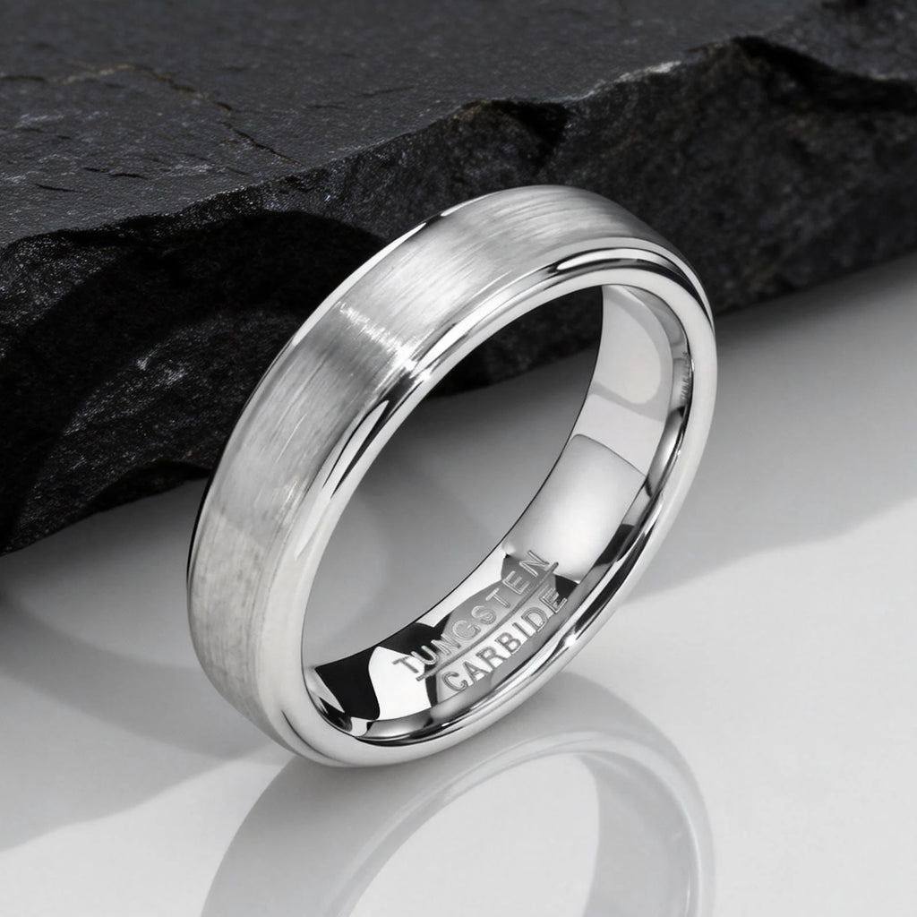 5mm Tungsten Carbide Ring for Men,Brushed Beveled Edge Scratch Resistant Couple Wedding Ring,Unisex Minimalist Jewelry Gift