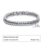 Punk Silver Color Men's Chain Bracelets,Hip Hop Stainless Steel Braided Link Wristband,Classic Metal Jewelry Gift for Him Dad