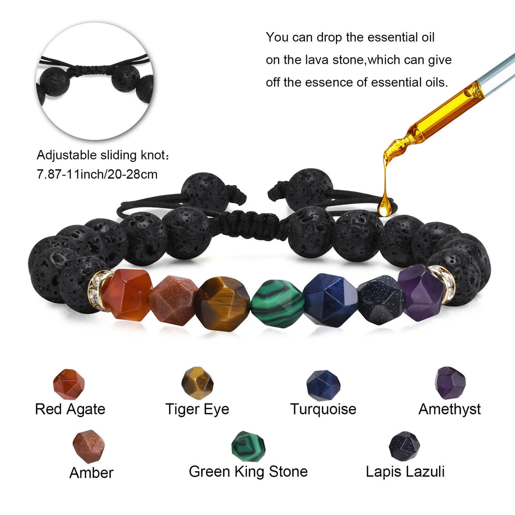Black Natural Stone Bracelets for Men Boy Gifts, Lava Rock Beaded Wristband,Stress Relief Jewelry Gifts for Dad Grandpa Husband