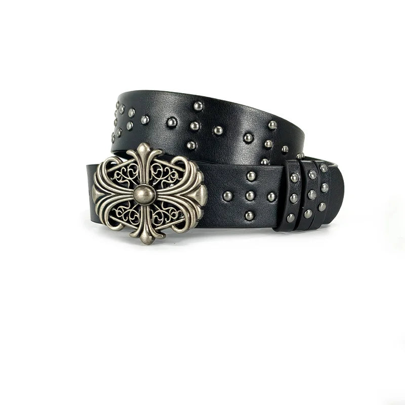 Ribbed trendy Plus Size women's belt Female vintage Cross jeans chic belt For Men dark decorative Punk Accessories Gothic Belt