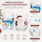 Hand Painted Christmas Whiskey Glass Santa Reindeer Snowman Tree Decorative Drinking Cup Holiday Party Barware