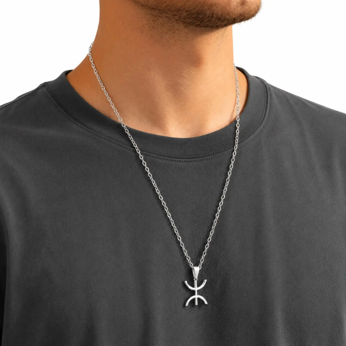 Africa Berbers Symbol Necklace for Men,Stainless Steel Amazigh ⵣ Letter Necklace,Ethnic Amulet Jewelry