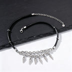 Rock Punk Rivet Leather Necklace for Men,Stainless Steel Tassel Chain Choker,Street Rapper Biker Jewelry Gift