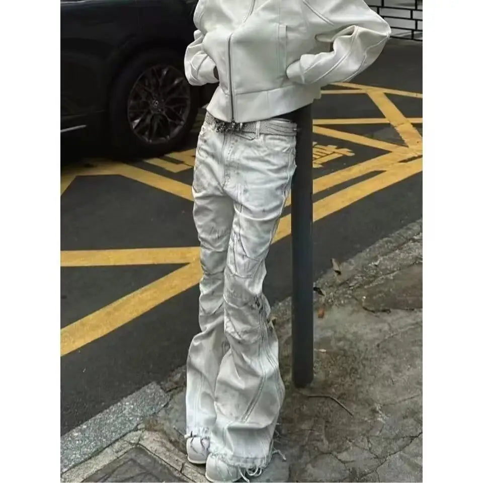 Spring Summer 2026 Trendy Brand Versatile Ruffian Handsome Ripped Flare Young Light Weight Casual Jeans Hip Hop Long Pants Men