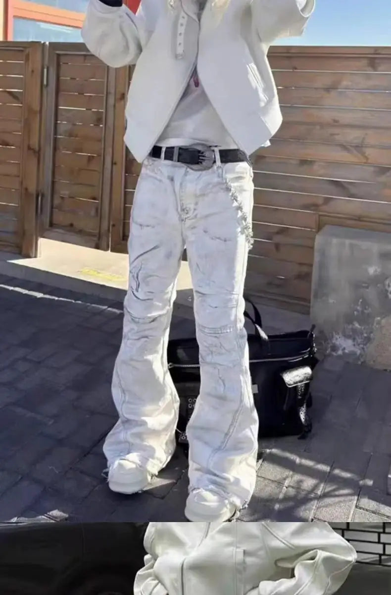 Spring Summer 2026 Trendy Brand Versatile Ruffian Handsome Ripped Flare Young Light Weight Casual Jeans Hip Hop Long Pants Men