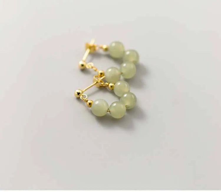VENTFILLE Hetian Jade Earrings for Women Girl Gift 4 Beads Gold Color 925 Stamped Elegant Lady Jewelry Dropship Wholesale