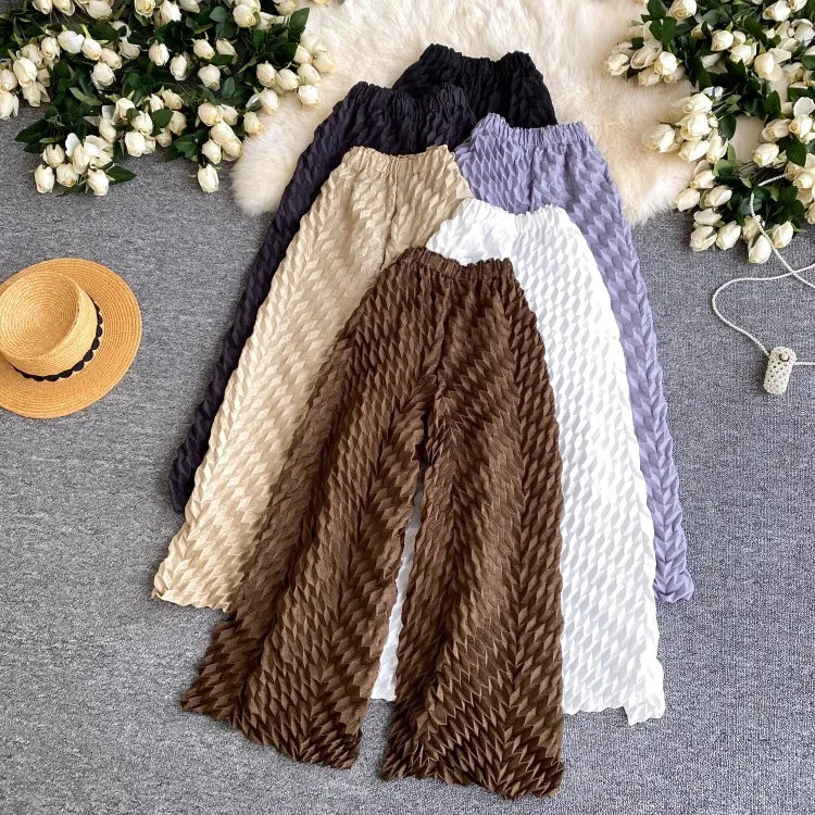 Lazy style high waisted casual wide leg pants women in spring and summer new stretch solid color loose versatile pants