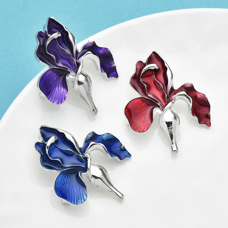 PENDRA Orchid 3-Color Enamel Flower Brooch