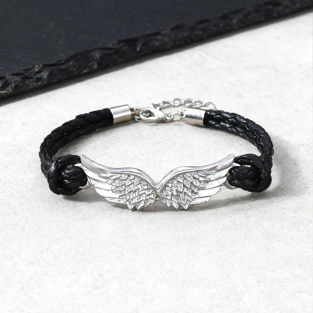 Angel Wings Bracelets for Men Boys,Black Rope Adjustable Wristband,Personality Exquisite Jewelry Gift