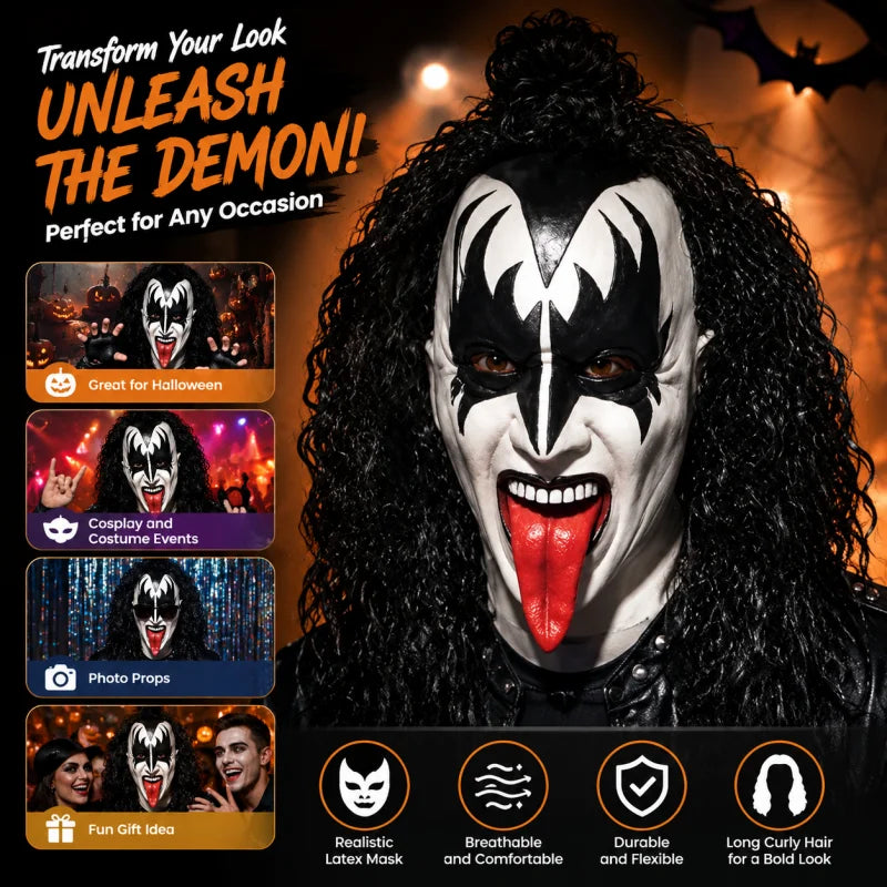 PENDRA Demon Curly Wig Latex Mask