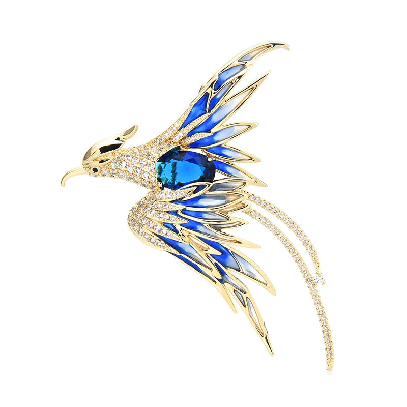 PENDRA Celestial Phoenix Crystal Enamel Brooch