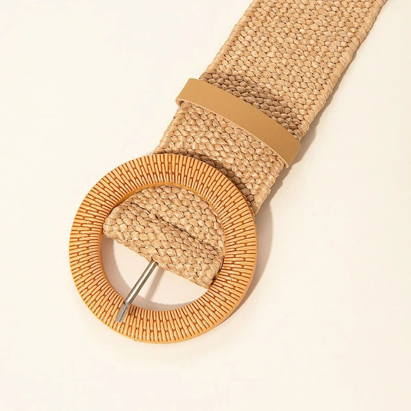 PENDRA Zaraellea Straw Round Buckle Boho Belt