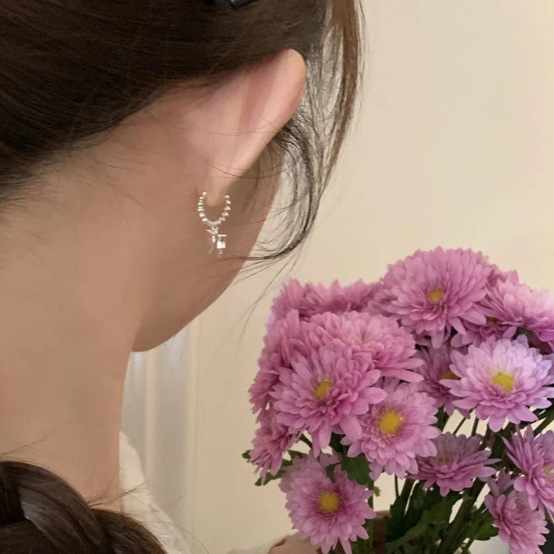 VENTFILLE 925 Sterling Silver Bow Knot Hoop Earring for Women Personality Office Versatile Jewelry Birthday Gift Dropshipping