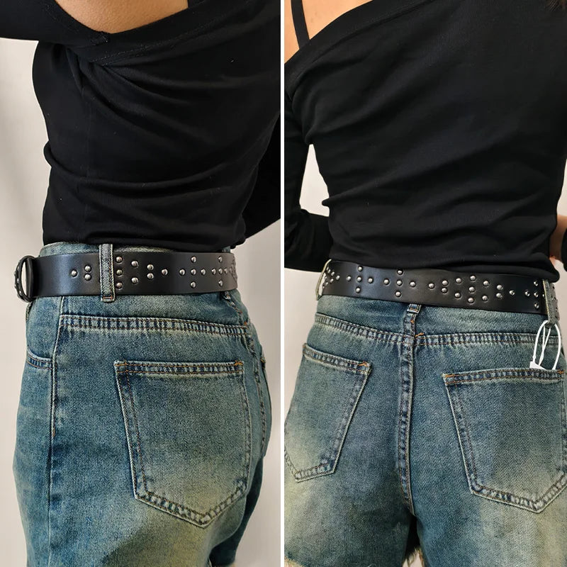 Western Black Belt for Men and Women Poker Rivet Belts Male Fashion Leisure Punk Accessories wide Jeans Waistband Men's Gifts