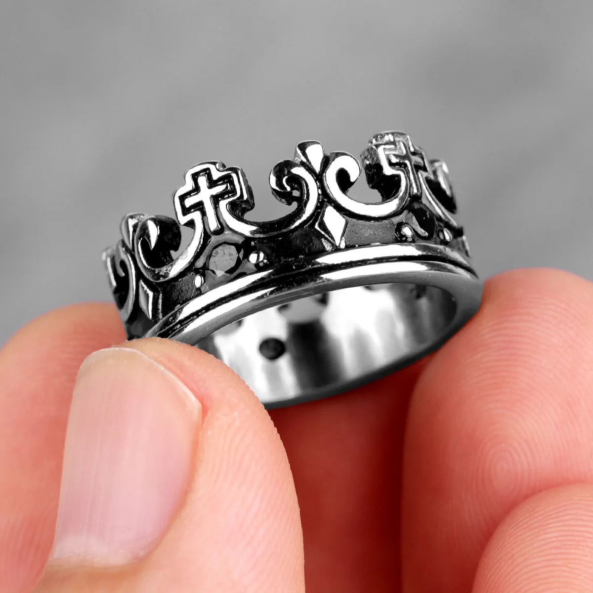 Aesthetic Crown Men Rings Stainless Steel Punk Rock Vintage Cool Stuff Fashion Jewelry Accessories For Women Gift Wholesale