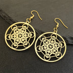 Sacred Geometry Metatron Cube Big Hoop Earrings for Women Stainless Steel Gold Color Amulet Chakra Round Hollow Earrings Jewelry